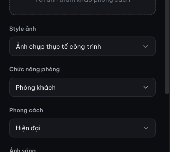 Các ô chọn style ảnh, chức năng phòng và phong cách